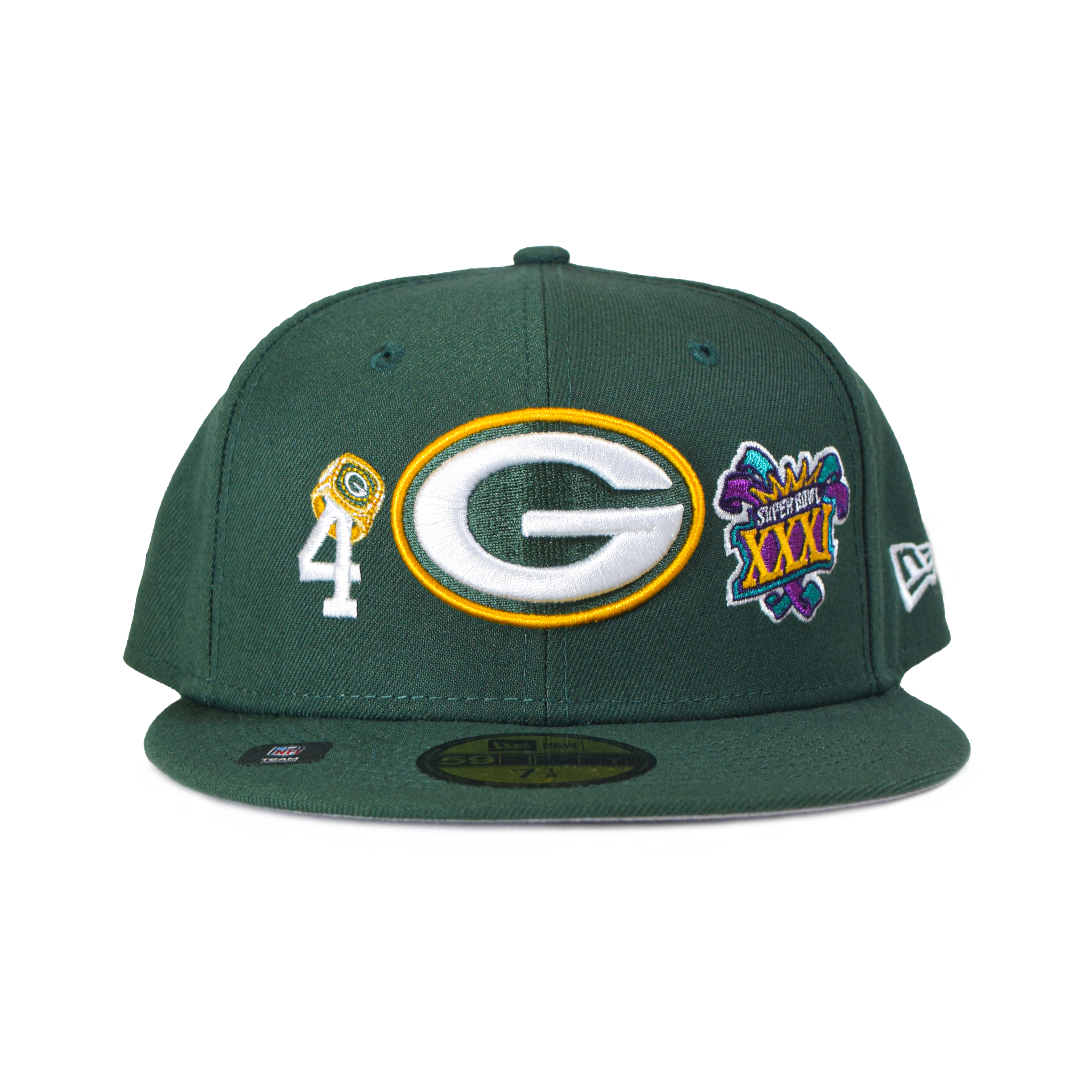 Green Bay Packers Fitted New Era 59FIFTY 4X Super Bowl Champions Green Hat  Grey UV